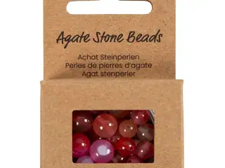 Agat stenperler, str. 1x10, 12x8, 15x6 mm, hulstr. 0,9-1 mm, beige, rosa, 28stk./ 1 pk.