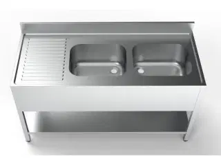 Stålbord med vask og underhylde – 160x70x85 cm