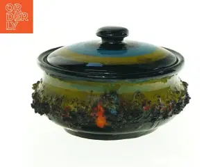Vintage islandsk glit lava skål med låg , Glit iceland small handmade lava (str. Diameter 15 cm)