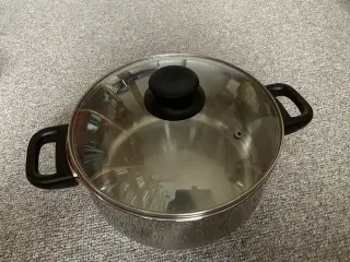 Gryde rustfrit stål med glaslåg - stor - fin stand