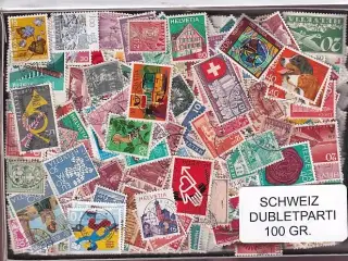 Schweiz Dubletparti - 100 gram afvaskede frimærker.