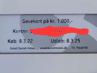 Gavekort til Small Danish Hotels 1000 kr fo 500 kr