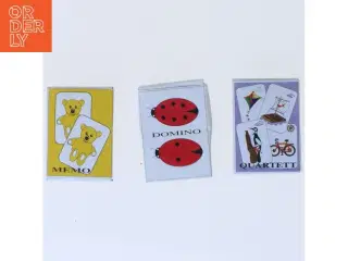 Kortspil sæt med Memo, Domino og Quartett (str. 5x3,5 cm)