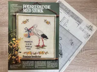 Mønster: Fødselsminde med stork, dreng