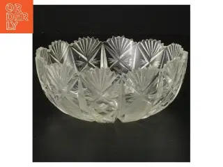 Graveret rund glas skål (str. Ø 16 cm)