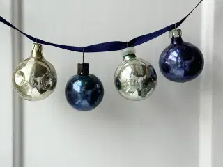 Vintage julekugler, sølv og blå, 4 stk samlet