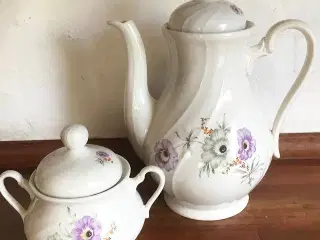 Porcelæns kaffekande og sukkerskål