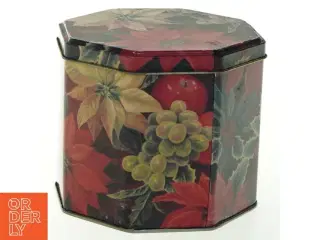 Sekskantet Vintage metalæske med julemotiv (str. 10x11 cm)