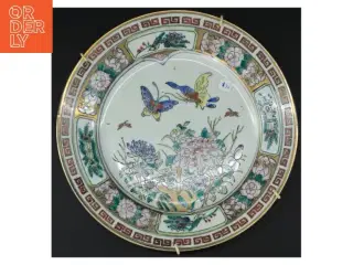 Orientalsk Dekorativ porcelænstallerken med blomster og insektmotiv (str. 26 cm)