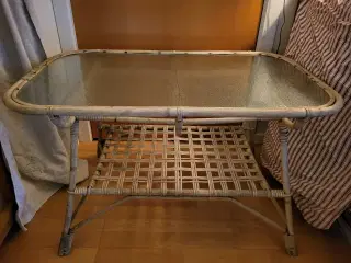 Vintage sofabord i bambus m bordplade i matteret  