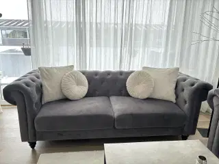 Grå velour sofa 2 x 3 personer