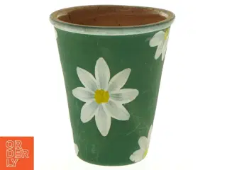 Keramik vase med margueritmønster (str. 12 x 10 cm)