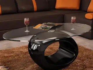 Sofabord med oval bordplade i glas højglans sort