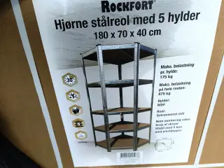 Hjørne stålreol med 5 hylder, 180x70x40