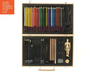 Tegnesæt i trææske (str. 36,5x22,5 cm)