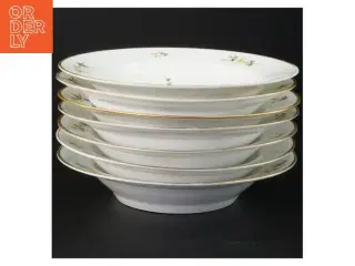 Porcelænsdybe tallerkener med blomsterdekoration og guldkant (str. 20,5 cm)