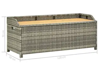 Havebænk med opbevaring 120 cm polyrattan grå
