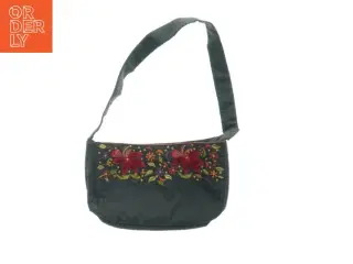 Sort broderet skuldertaske (str. 23 x 14 cm)