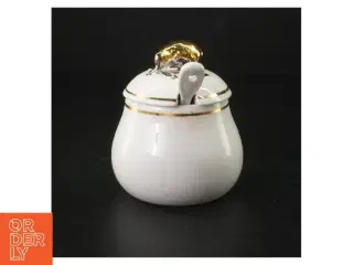 Porcelænssukkerskål med løgformet låg og ske