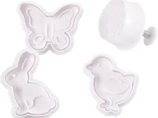 Udstikkere med præg, påskeæg, hare, kylling, sommerfugl, H: 5 cm, hvid, 4stk./ 1 pk.