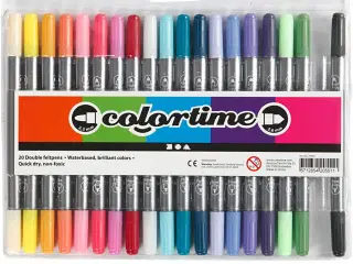 Colortime Dobbelttusch, streg 2,3+3,6 mm, suppleringsfarver, 20stk./ 1 pk.
