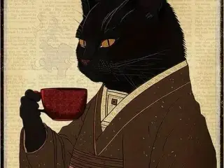 * Lærredsmaleri; Elegant sort kat - More espresso