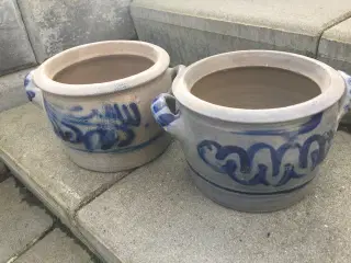 Syltekrukke i glaseret keramik.
