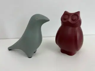 2 stk. keramik dyr (fugl + ugle)
