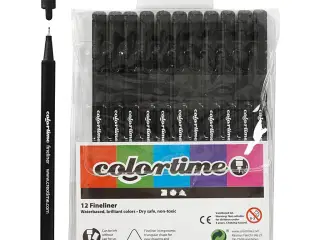 Colortime Fineliner Tusch, streg 0,6-0,7 mm, sort, 12stk./ 1 pk.