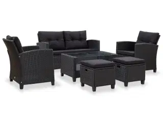 Sofasæt til haven 6 dele med hynder polyrattan sort