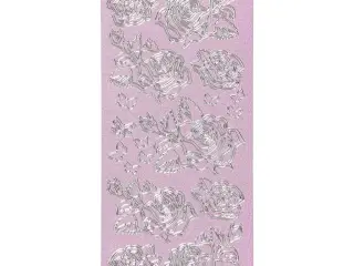 Sølv Rosestickers - 10x23 cm, Selvklæbende Ark