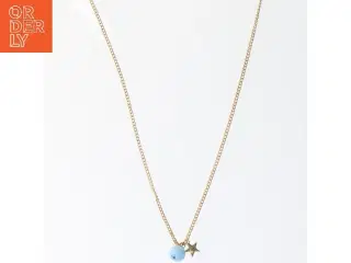 Guld halskæde med blå perle og stjerne (str. 86 cm)