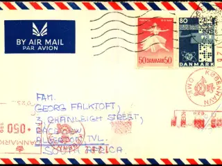 Luftpost / Efterporto - Brev fra Danmark til Syd Africa -   22 - 6 - 1966 - Efterporto 50 Øre