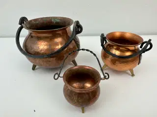 3 små kobber potte / plantekrukker