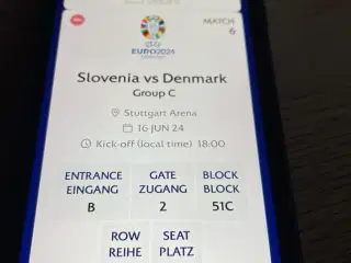 Fodbold billetter Danmark - Slovenien kat. 1