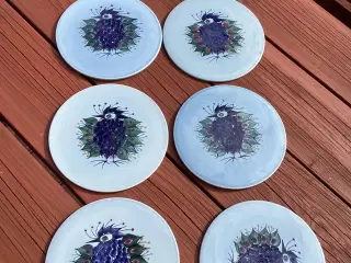 7 royal copenhagen smørbrikker med sjov fugl