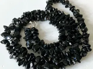 Lang Sten Kæde - Sort Obsidian