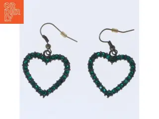 Hjerteformede øreringe med grønne sten (str. 45 mm)