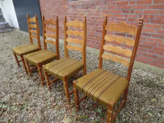 4 stk Egestræs stole med Grønstribet stof 