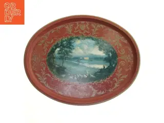 Vintage britisk Dekorativ bakke med landskabsmotiv (str. 41x32 cm)