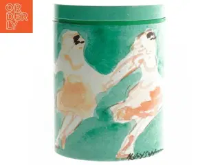 Retro irma kunstdåse Dekoreret cylinderformet dåse fra Irma (str. Ø 11,5 cm længde 15 cm)