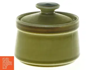 Grønlig keramik beholder med låg fra Stravanger flint Norway (str. 10 x 8 cm)
