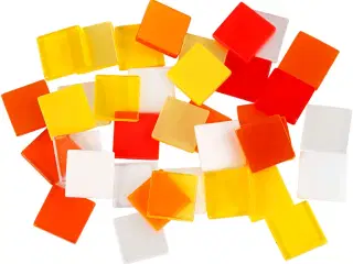 Minimosaik, str. 10x10 mm, tykkelse 2 mm, rød/orange harmoni, 25g/ 1 pk.
