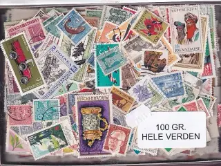 Hele Verden - Dubletparti 100 gram afvaskede frimærker