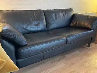 Lædersofa, sort - 2 1/2 pers. - Dansk design