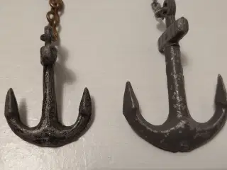 6stk gamle ankre i tin/bly med kæder. H 4,5-6cm