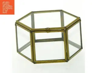 Hexagon glasbeholder med messingramme (str. Ø 9,5 cm)