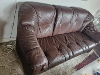 Lædersofa 3+2 brun Bortgives