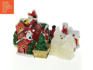 Julelandsby og tog med led lys (str. 11x15x9 cm)
