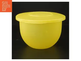 Gul plastskål med låg fra Tupperware (str. Ø 18 cm)